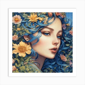 Blue Haired Girl Art Print