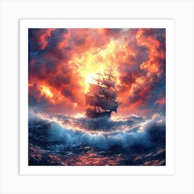 Sailing Ship In Stormy Sea 1 Art Print