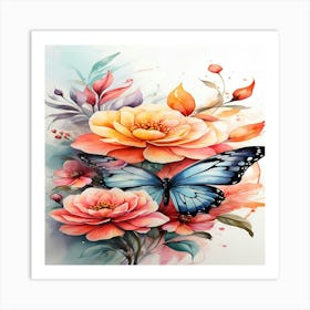 Butterfly And Flowers Art Print