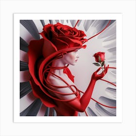 Enveloped in Crimson A Minimalist Fusion of Woman and Rose 2 Art Print