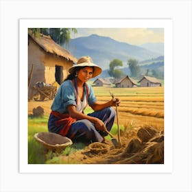 Thai Woman In The Field Art Print