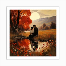 Couple Sitting By A Stream Art Print