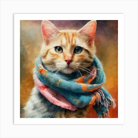 Orange Cat With Scarf Cute Wall Art Decoration Poster