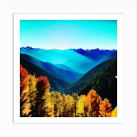 Fall trees in the lit mountains  Art Print