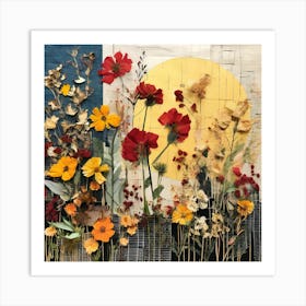 'Sunrise', Produce An Eclectic Collage Combining Calligraphy Textured Paint Swatches And Cut Out Elements Art Print