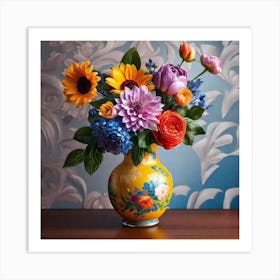 Colorful Flowers In A Vase 16 Art Print