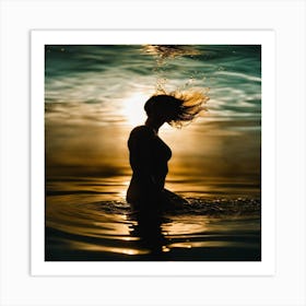 Silhouette Of A Woman In The Water Art Print