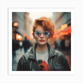 Redhead Girl In Sunglasses Art Print