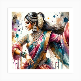 Watercolor Indian Woman Dancer #1 Art Print