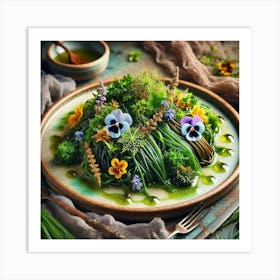 A Beautifully Plated Reed Grass Salad, Featuring A Art Print