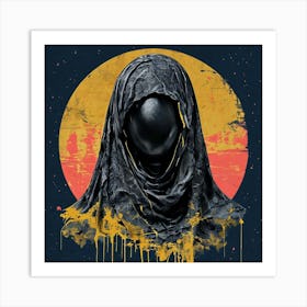 Mysterious Silkscreen Portrait With Neon Noir Elements And Halo Art Print