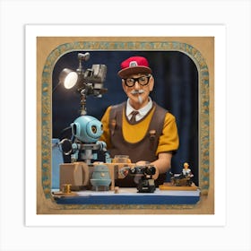 Man With A Robot Art Print