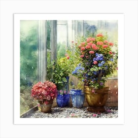 Watercolor Greenhouse Flowers 3 Art Print