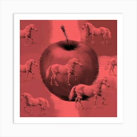 Red Apple With Horses Poster