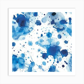 Blue Watercolor Splashes 4 Art Print