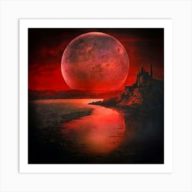 Red Moon Over Castle Art Print