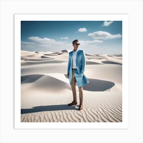 Man In Blue Coat Standing In Desert Art Print