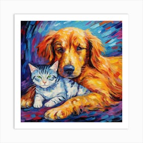 Dog And Cat Painting 2 Art Print