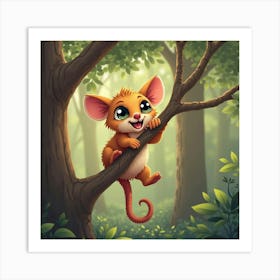 A Charming Marsupial Possum Hanging From A Tree 2 Art Print