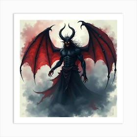 Demon In A Watercolor Black Magic Storm, Dark And Colorful 1 Art Print