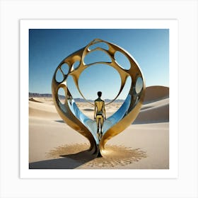 Golden Sculpture In The Desert Art Print