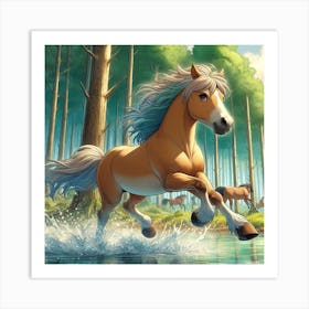 Horse Running In The Forest 1 Art Print