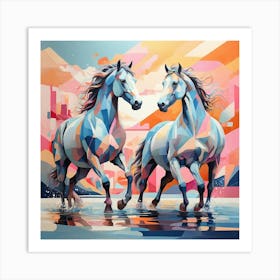 Horses In The Water Art Print