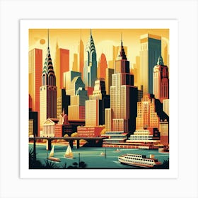 Vintage Travel Poster Depicting A Mid Century City Skyline With Iconic Landmarks, Style Retro Travel Poster 2 Art Print