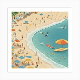 Illustration Of Beach Scene Art Print