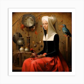 Woman With Birds 2 Art Print