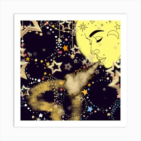 Moon And Stars  Art Print