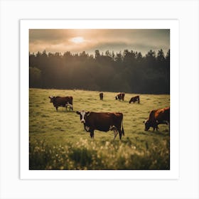 Cows Grazing In A Field 1 Art Print