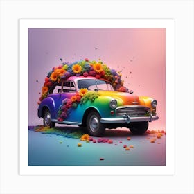 Colorful Car With Flowers Art Print