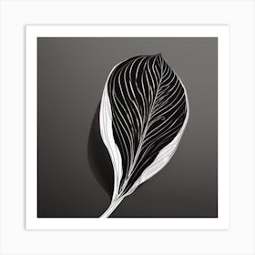 A Minimal Plant Leaf Black 5 Art Print