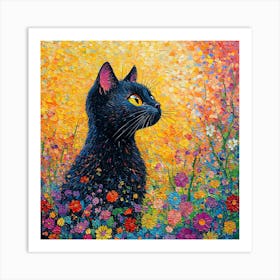 Black Cat In Flowers 3 Art Print