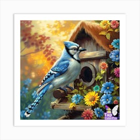 Blue Jay Birdhouse 1 Art Print