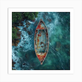 Rusty Boat In The Sea Art Print