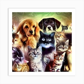 Group Of Cats And Dogs Art Print