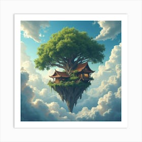 Magical Treehouse Amidst The Swirling Clouds 1 Art Print