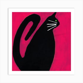 Black Cat On Pink red animal pet abstract modern square painting living room Art Print