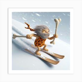 Prehistoric Man On Skis 6 Art Print