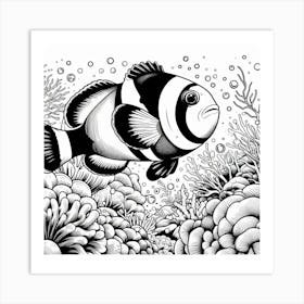 Line Art clownfish Art Print