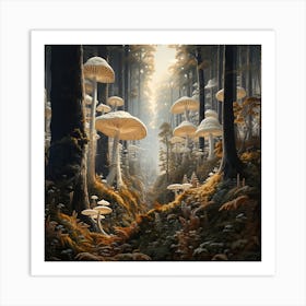 Mushrooms In The Forest Art Print