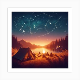 Campfire With Constellations Art Print