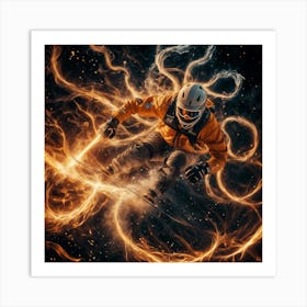 Snowboarder In Fire Art Print