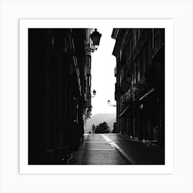 Woman Walking In The Street, Black And White St Sebastian, Spain Square Art Print
