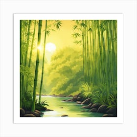 A Stream In A Bamboo Forest At Sun Rise Square Composition 108 Art Print