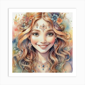 Girl With Flower Crown Art Print