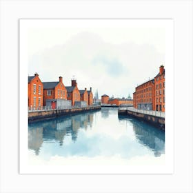 Watercolor Scene Of The Albert Dock In Liverpool, Reflecting Its Historical Warehouses And Waterfront Atmosphere Art Print