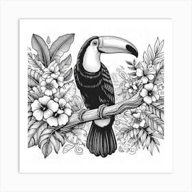 Line Art toucan bird 1 Art Print